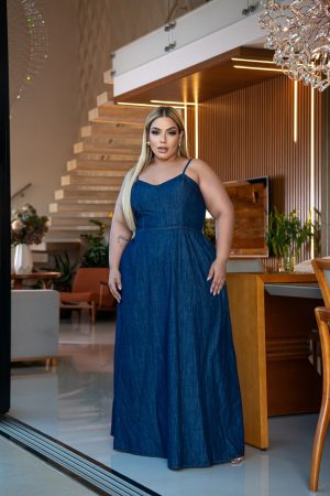 VESTIDO DE ALÇA LONGO PLUS ESCURA