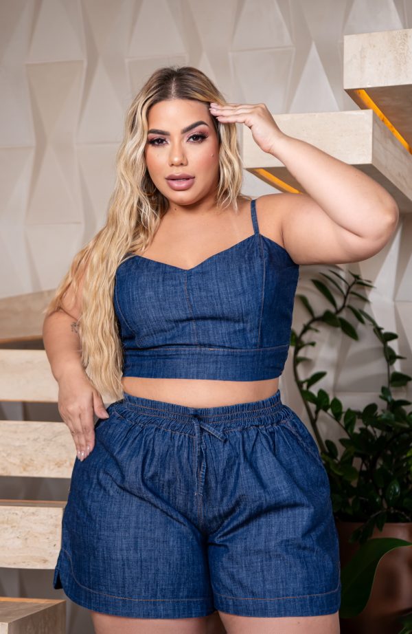 CONJUNTO CROPPED E SHORT PLUS ESCURO - Imagem 4