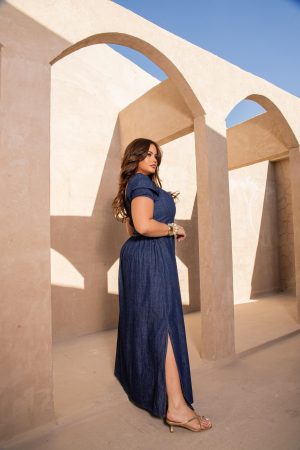 VESTIDO LONGO JEANS COM ABERTURA LATERAL